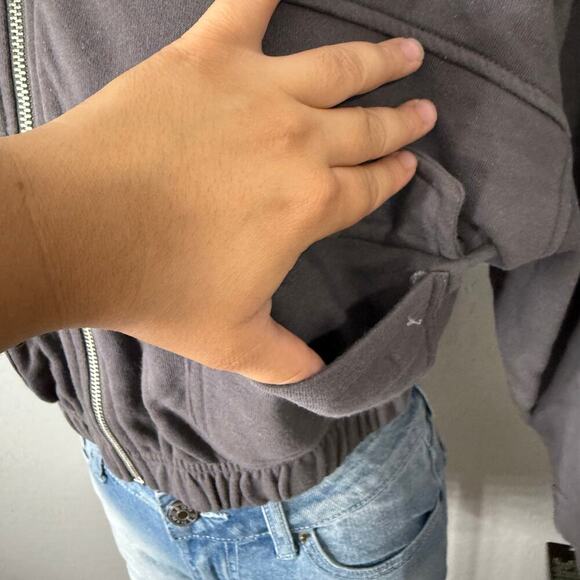 Truce Kids Zip-up Hooded Bomber Jacket in Dark Gray Large 14 - Picture 4 of 5